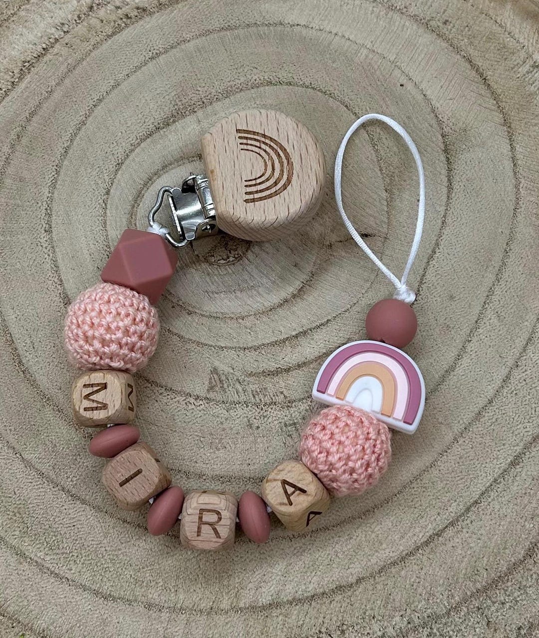 Unique Pacifier Chain Rainbow Pacifier Chain With Name | Personalized Baby Gifts | Wood ...