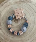 Personalized pacifier chain with lion name | Personalized baby gifts | Wood & silicone | Gift for birth or christening | Handmade grey product logo