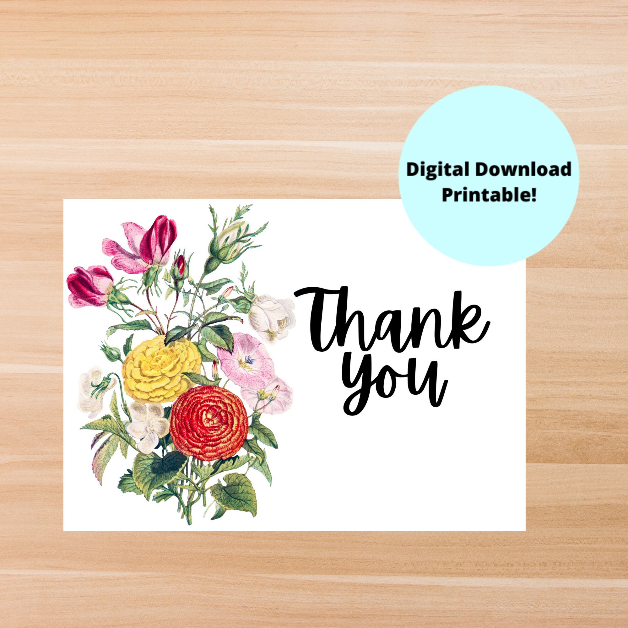 Printable Bundle of Flowers Thank You Greeting | Etsy