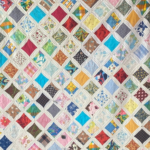 Cathedral Window Bed Quilt Hand Stitched Bedspread Homemade Etsy