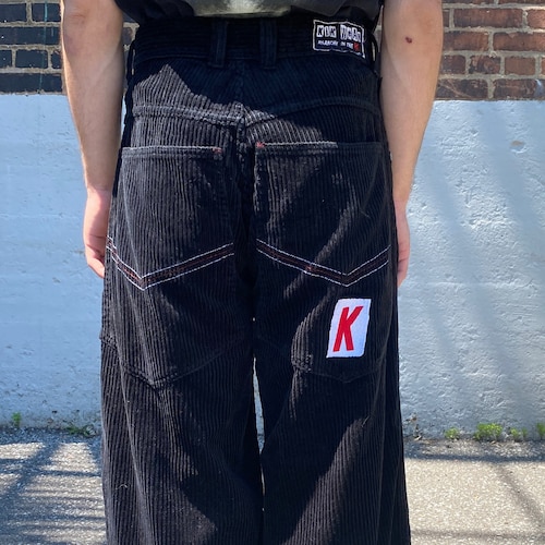 Vintage 90s/Y2K Kikwear Anarchy Super Wide Black Corduroy Rave Pants