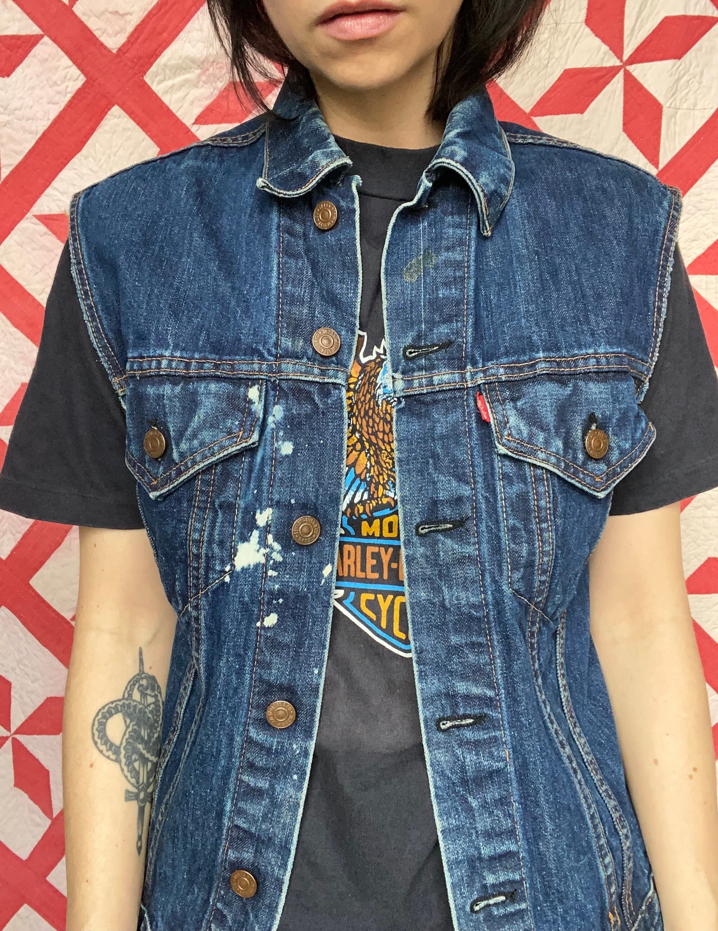 Vintage 1960's Levis Big E Bleach Spotted Denim Vest - Etsy Hong Kong