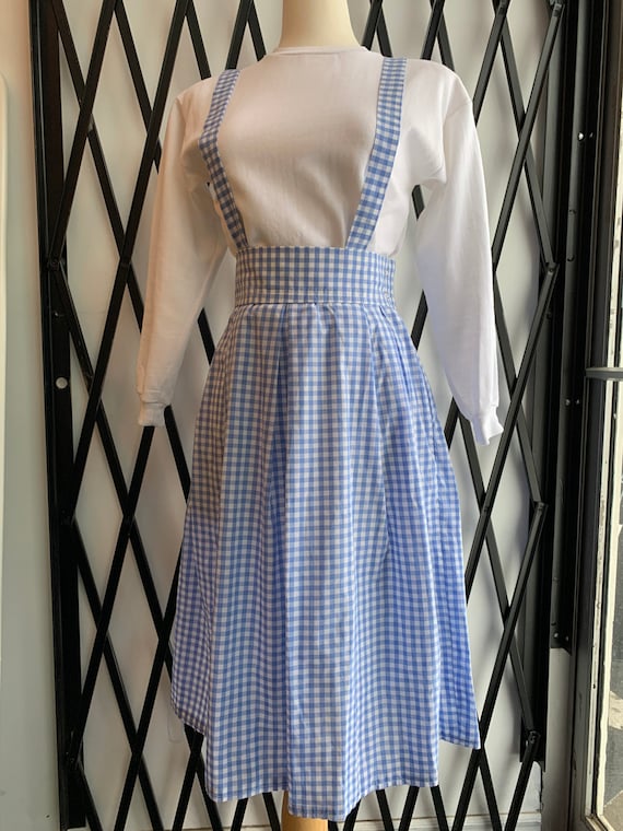 Vintage Homemade Blue Gingham Pinafore Suspender D