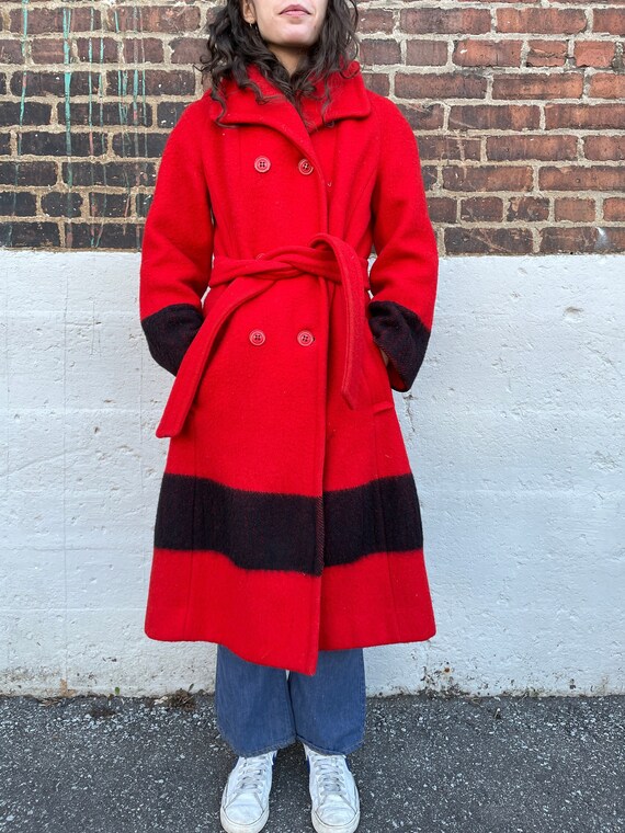 Belted Red Hudson Bay Blanket Coat 