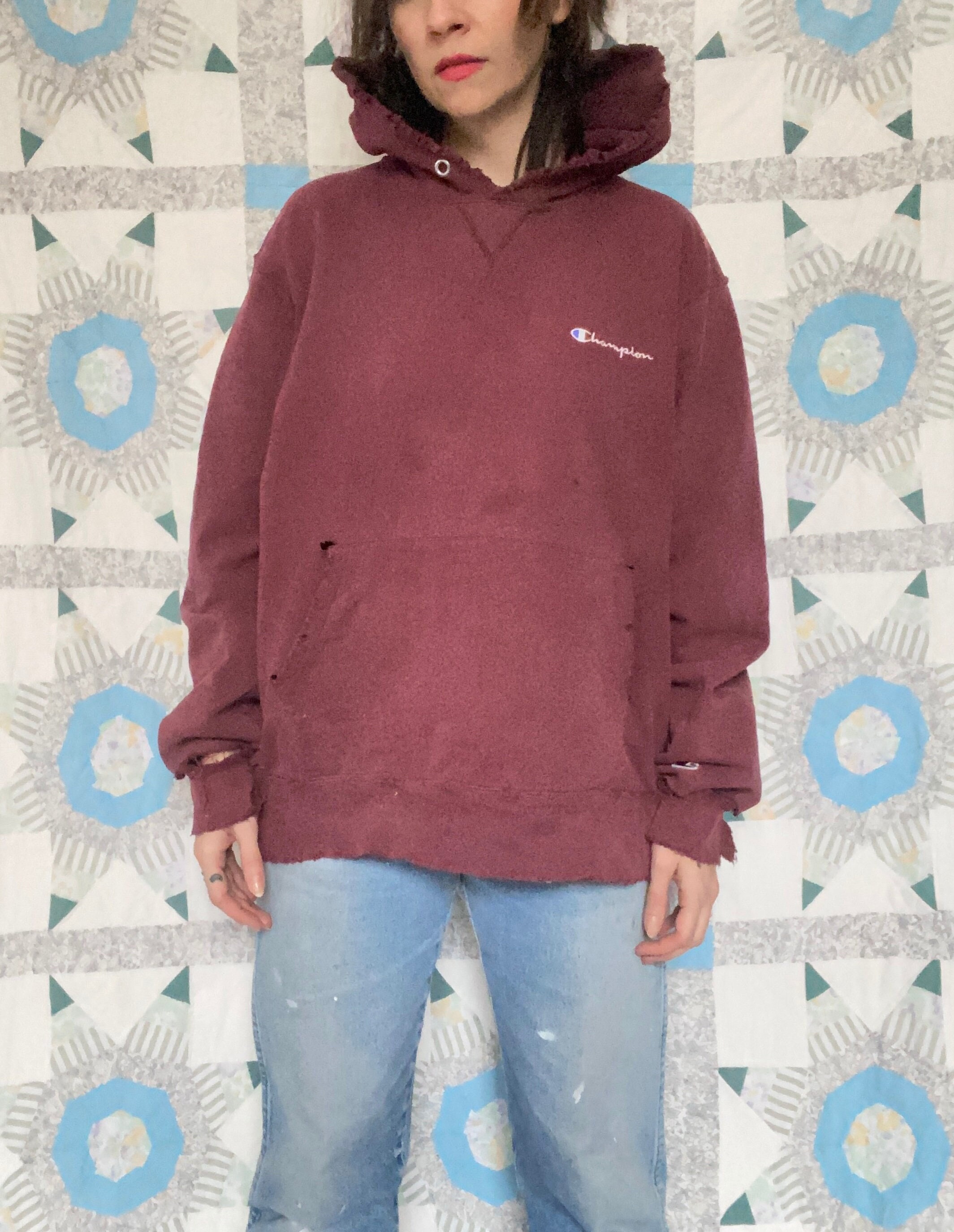 Champion rose unsymmetrical hoodie in maroon