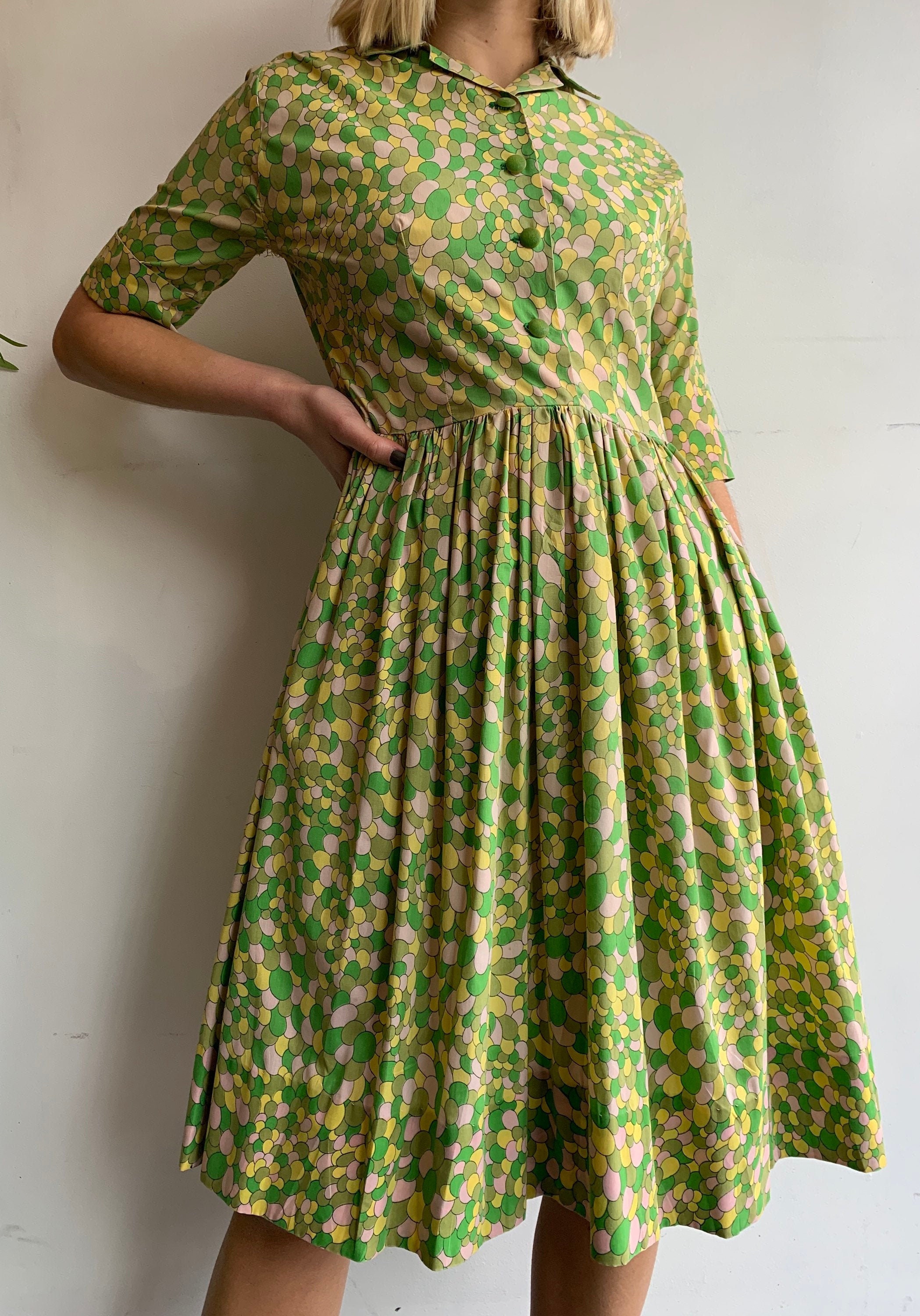 1960s Vintage Cotton House Dress Homemade Bakelite Buttons Etsy