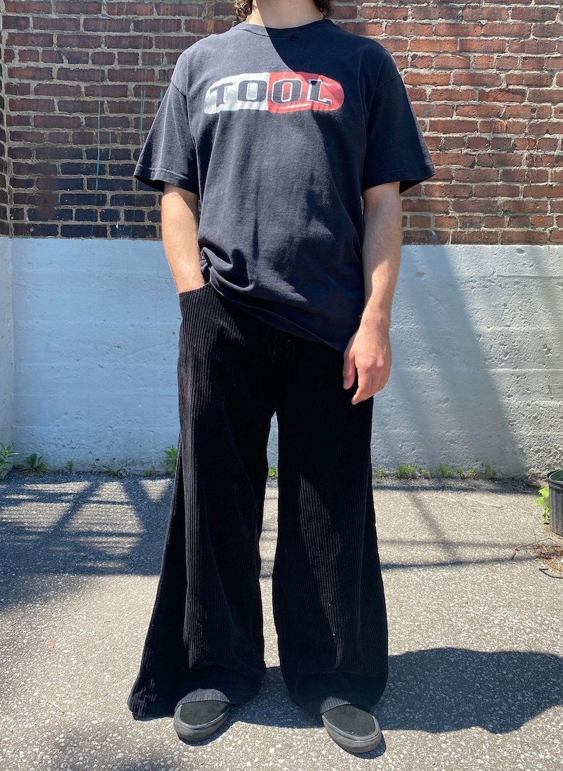 Vintage 90s/Y2K Kikwear Anarchy Super Wide Black Corduroy Rave Pants