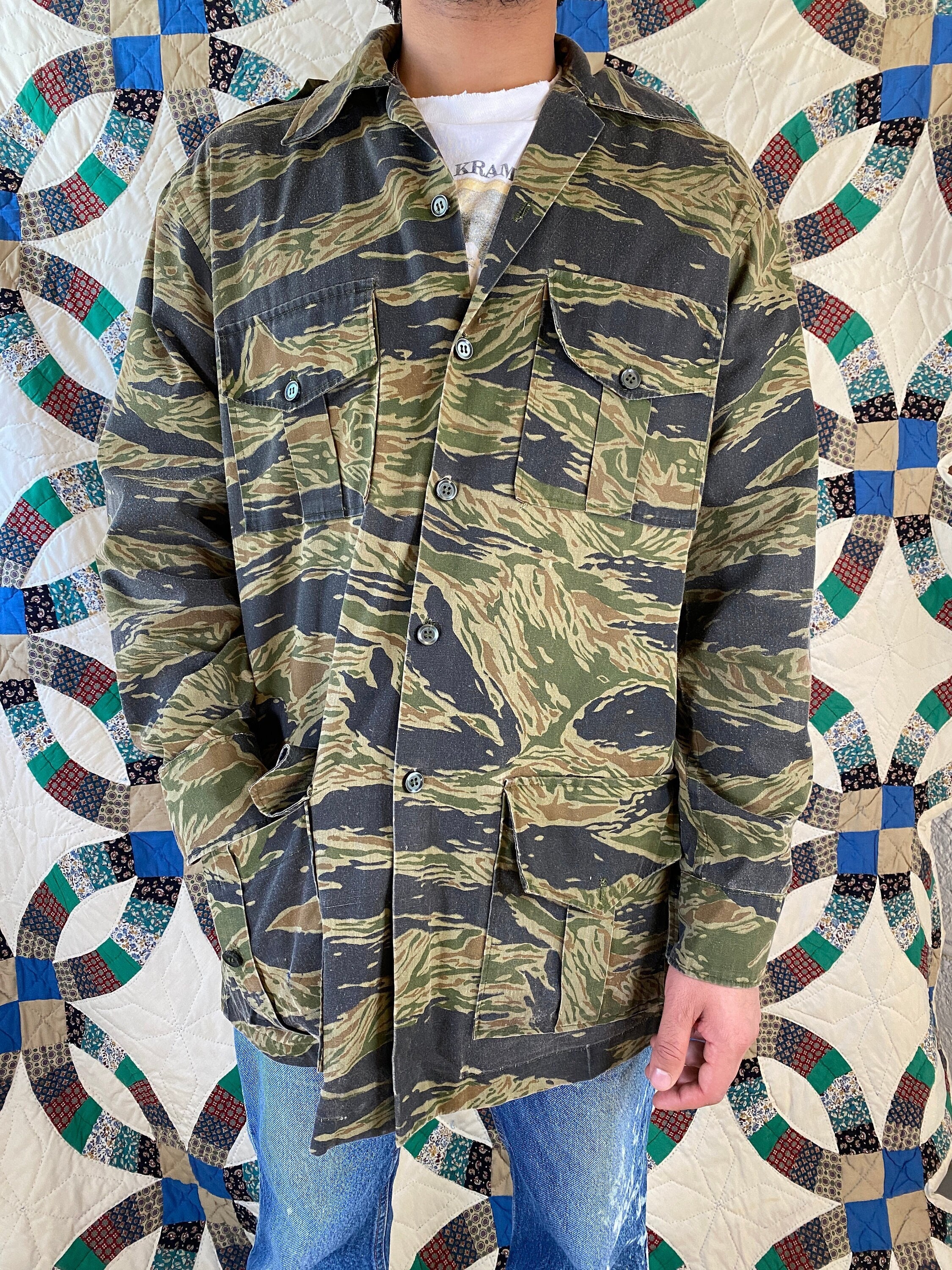 Vintage 1980s Reproduction Tiger Stripe Camo Jacket - Etsy Vintage 1980s Reproduction Tiger Stripe Camo Jacket - Etsy