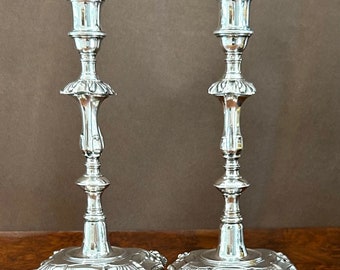 Beautiful Pair of Sterling Silver Candlesticks with Crest by William Cafe of London  -  1763