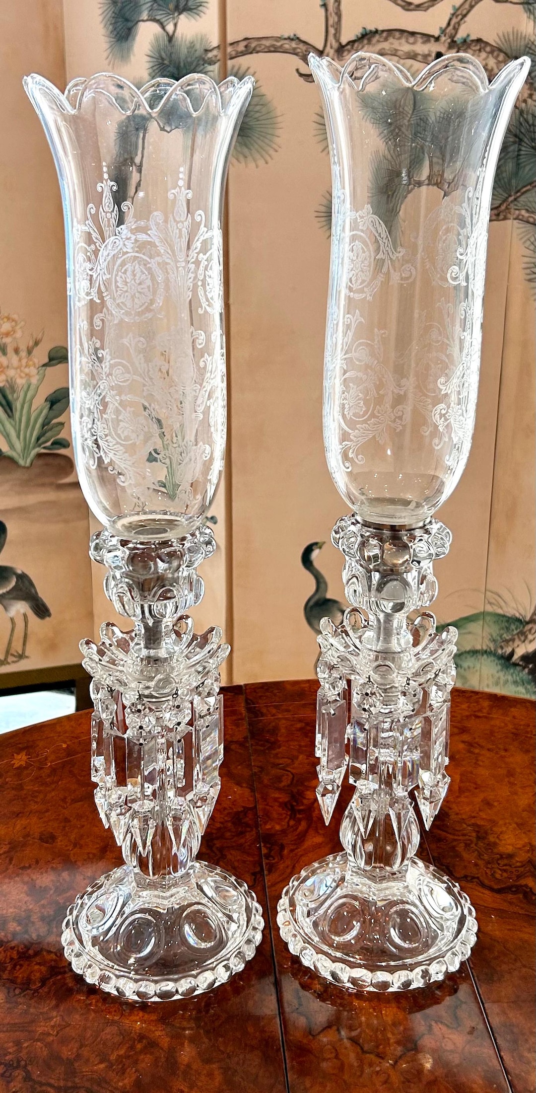 Baccarat Crystal Candlesticks With Etched Storm Shades - Etsy