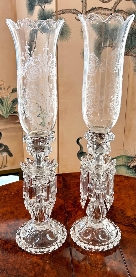 Baccarat Crystal Candlesticks With Etched Storm Shades - Etsy