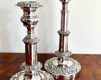 Antique Pair of Old Sheffield Silver Plate Telescopic Candlesticks - 1820