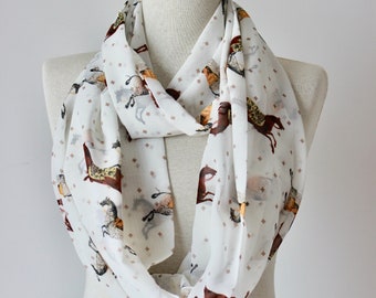 Horse Print Scarf, Womans Scarf, Accessories, Woman's Scarves, Scarf, Shawl, infinity Scarf,Loop Scarf, Scarf Women, Christmas Gift For Her