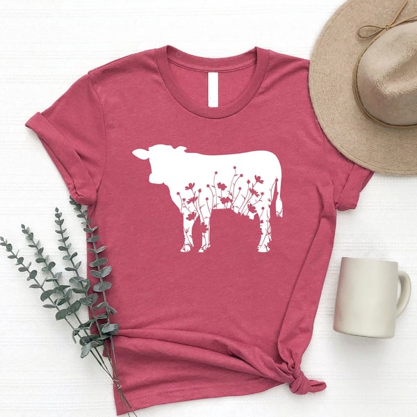 Floral Cow Graphic Print, Farm Girl Tshirt, Southern T-Shirt, Farm Animal Shirt, Funny Farmhouse Tee, Country Girl, Western Boho Shirts