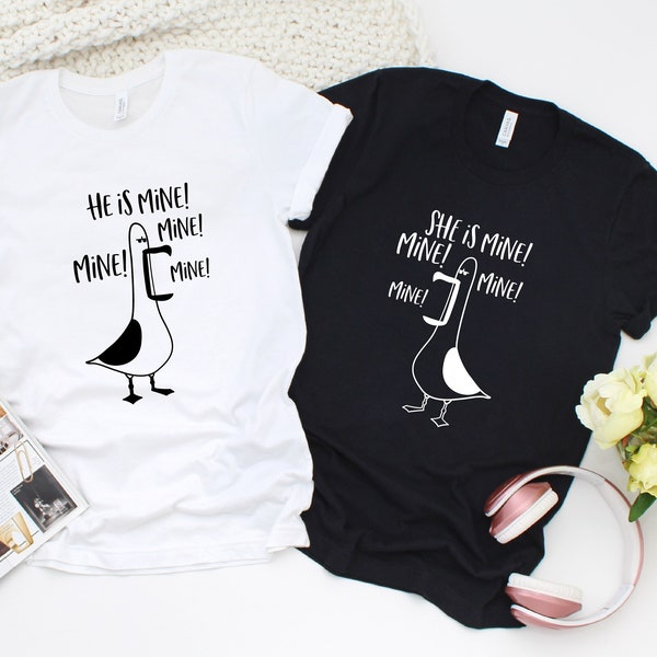 He She Is Mine T-Shirt,  Matching Tshirts, Weekend Getaway,  Outfits, Funny Couples Shirts, Seagull Print, Husband Wife