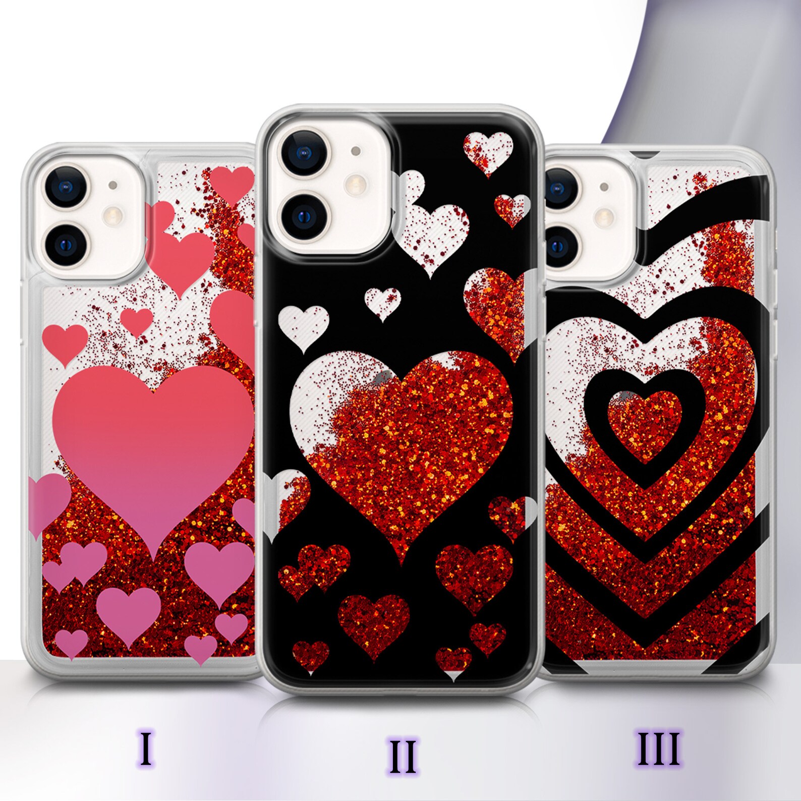 Cute Heart Phone Case Red Liquid Glitter cover fit for iPhone Etsy