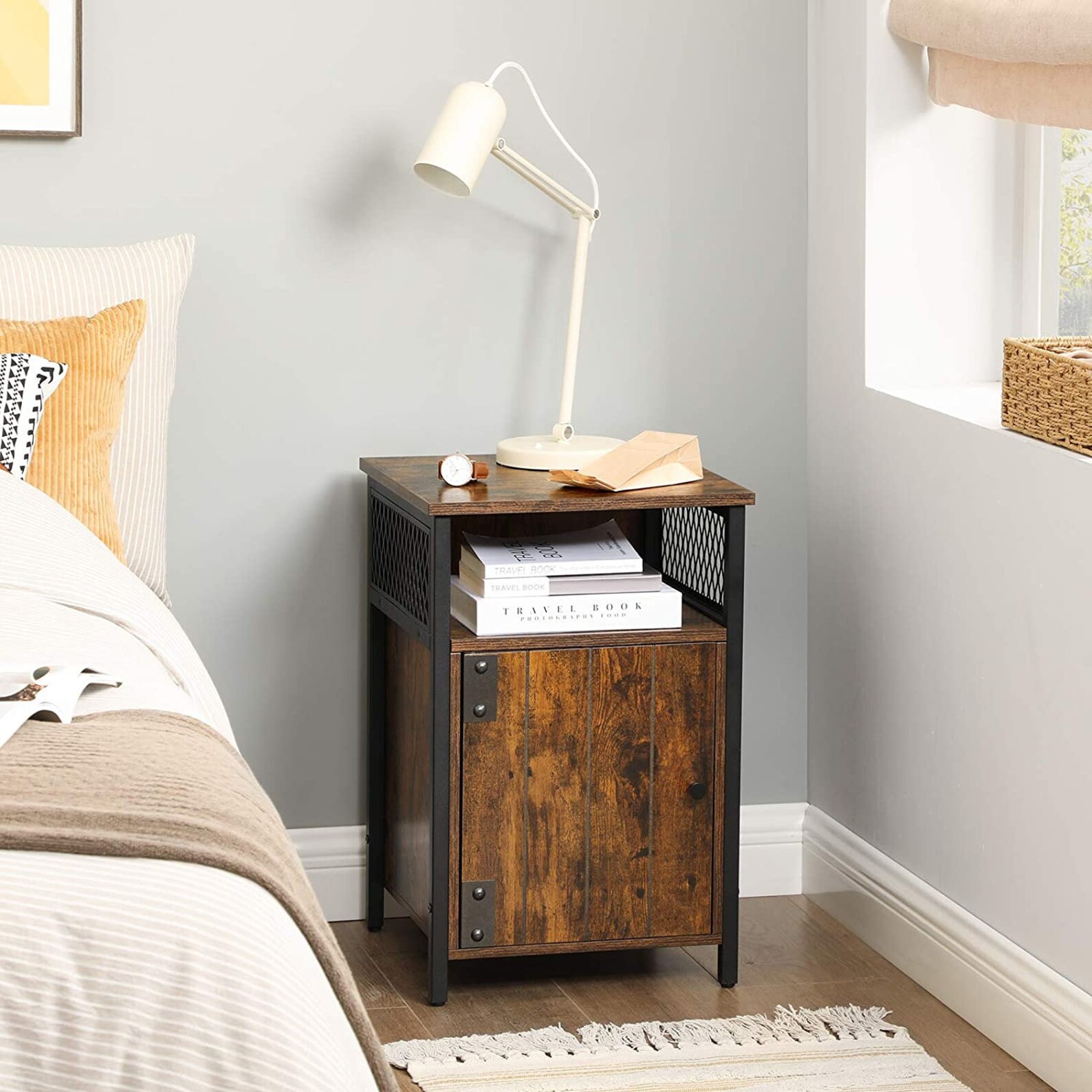 Modern Industrial Bedroom Nightstand with Open Shelf and Etsy