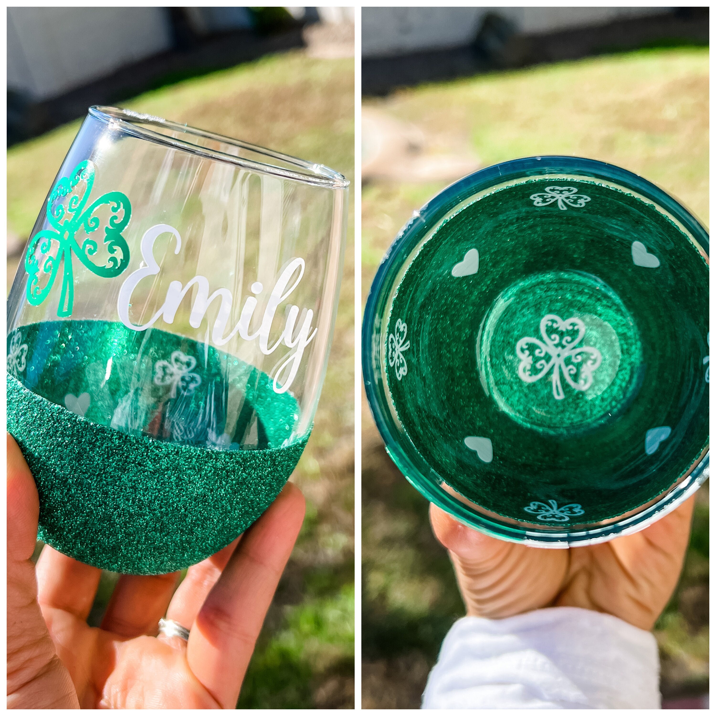 St. Patrick's Peek A Boo DIY Glitter Wine Glass - Three Little