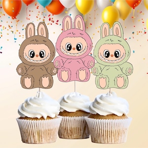 Labubu Cupcake Toppers (Dozen) | Kids Birthday Party Decorations | Cake Toppers | Custome Birthday Decor | Babyshower | Centerpieces