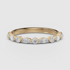 Alternating Lab Grown Diamond Wedding Band Marquise and Round Lab Diamond Band Half Eternity Band Dainty Stackable Ring Anniversary Band