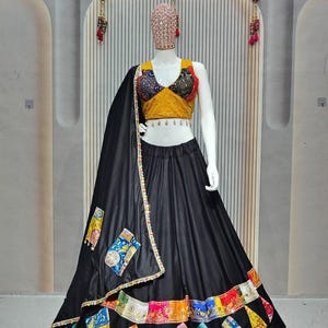 Rayon Silk Lehenga Choli with Dupatta Sequins Gamthi Embroidery & Kodi Lace Indian Wedding Dress Navratri Festival Lehenga Choli for Women