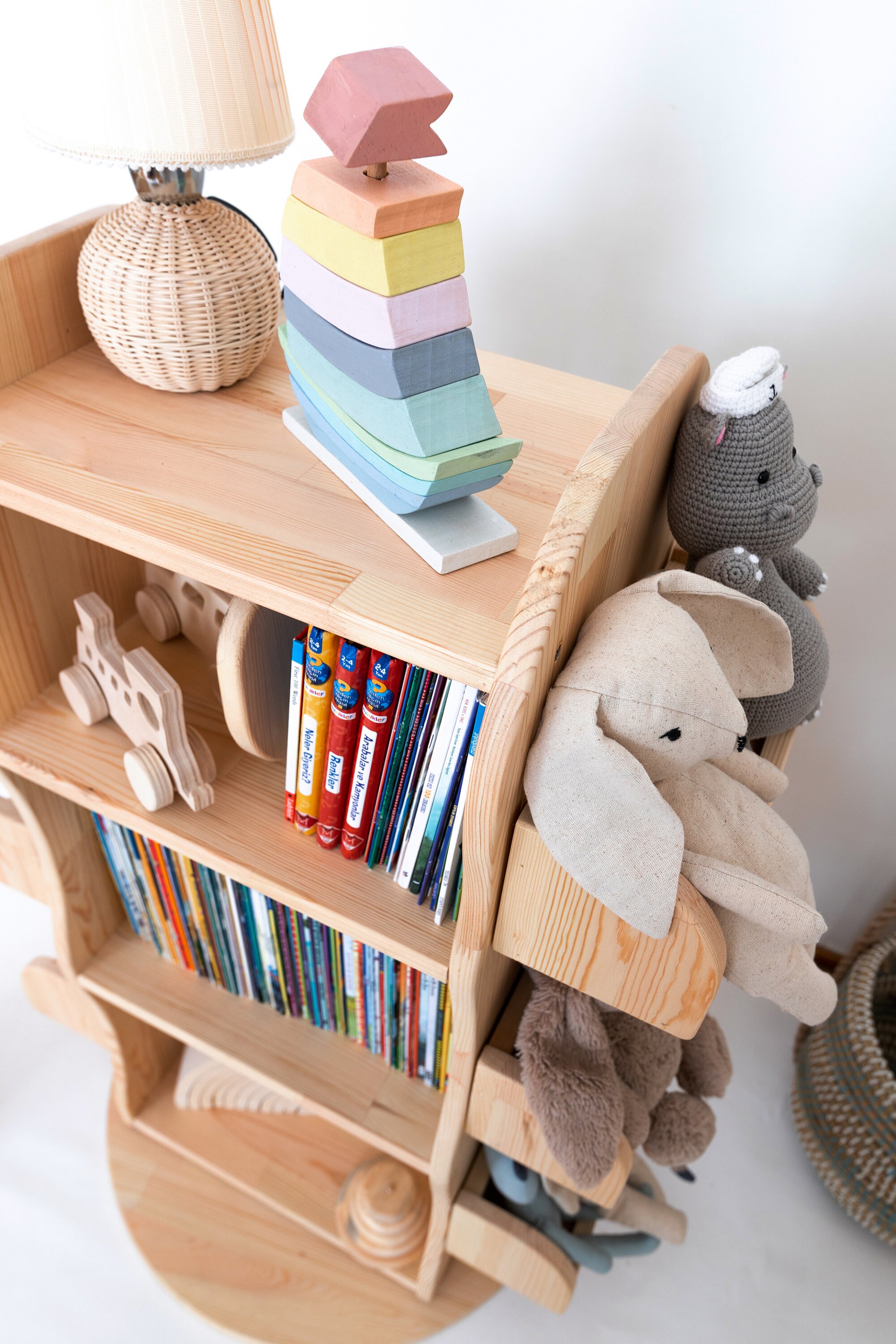 The Rotating Bookshelf for Kids Montessori Bookshelf Natural Etsy
