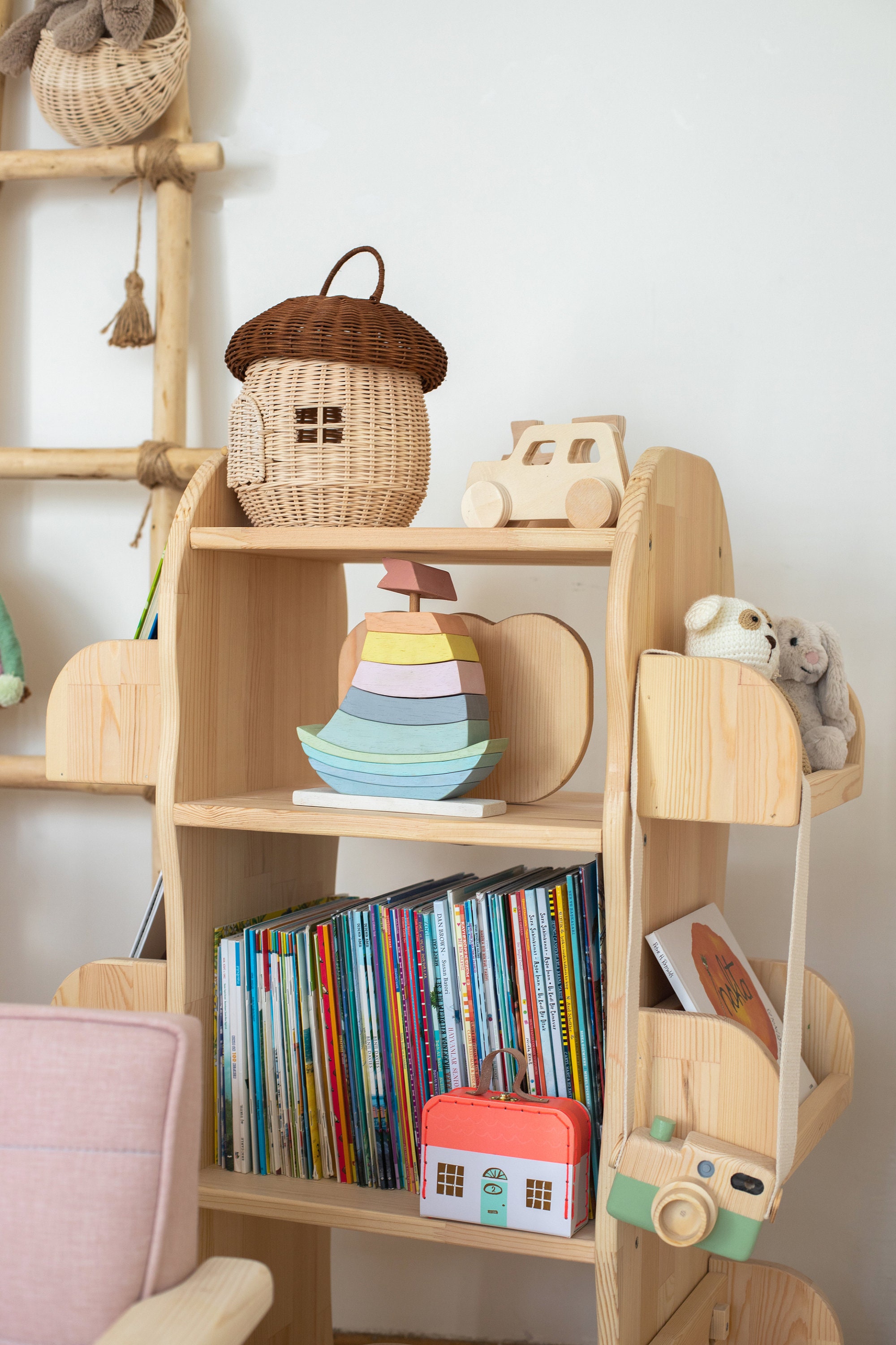 The Rotating Bookshelf for Kids Montessori Bookshelf Natural | Etsy