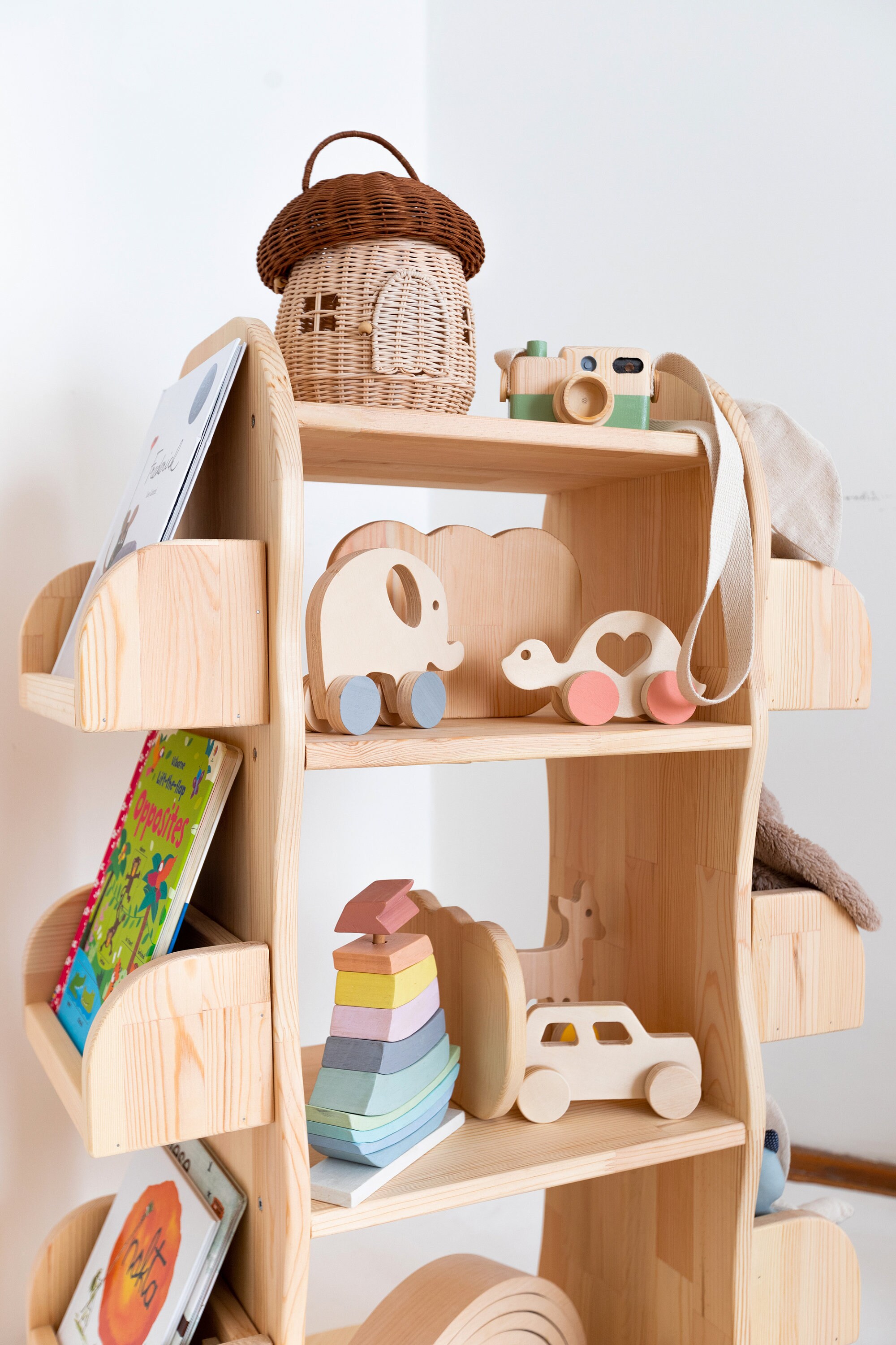 L'étagère Rotative Pour Enfants, L'étagère Montessori, Le Porte-Livres en Bois Naturel, Rangement De