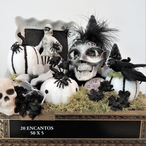 OOAK Vintage Black and White Halloween Masquerade Diorama / Decoration / Centerpiece / Scene