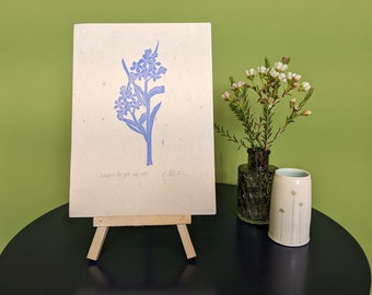 Forget-me-not botanical lino print - handmade art print - free UK delivery