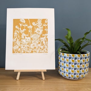 Wildflower meadow original linoprint