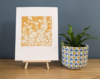 Wildflower meadow original linoprint