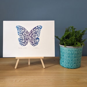 Botanical butterfly nature linoprint - handmade art print - free UK delivery