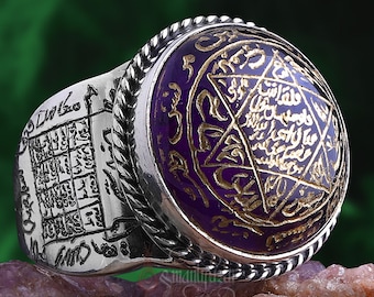 Bague Salomon améthyste en argent, bague sceau du roi Salomon, bijoux islamiques faits main, bague Salomon gravée, cadeau islamique pour ami musulman