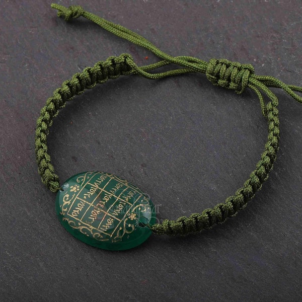 Islamic Talisman Bracelet With 7 Ayat Engraved on Agate Stone - Muslim's Protection Vefq Arabic, Men Kabbalah Jewelry, Islam Spell Jewellery