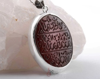 Yemen Aqeeq Surah Nas Necklace • 925 Sterling Silver Quran Pendant • Natural Agate Islamic Jewelry • Handmade Islam Pendant for Muslims