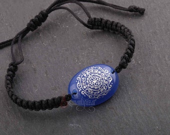 Rose of Rufai Rose of Kadiri Blue Agate Stone Handwritten Men - Women Knitted Bracelet