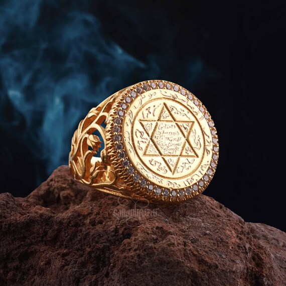 Anillo de oro macizo con el sello de Salomon Anillo del rey Salomon para mujeres y hombres musulmanes Anillo con sello islamico Joyas con el poder de Salomon grabado Etsy Espana