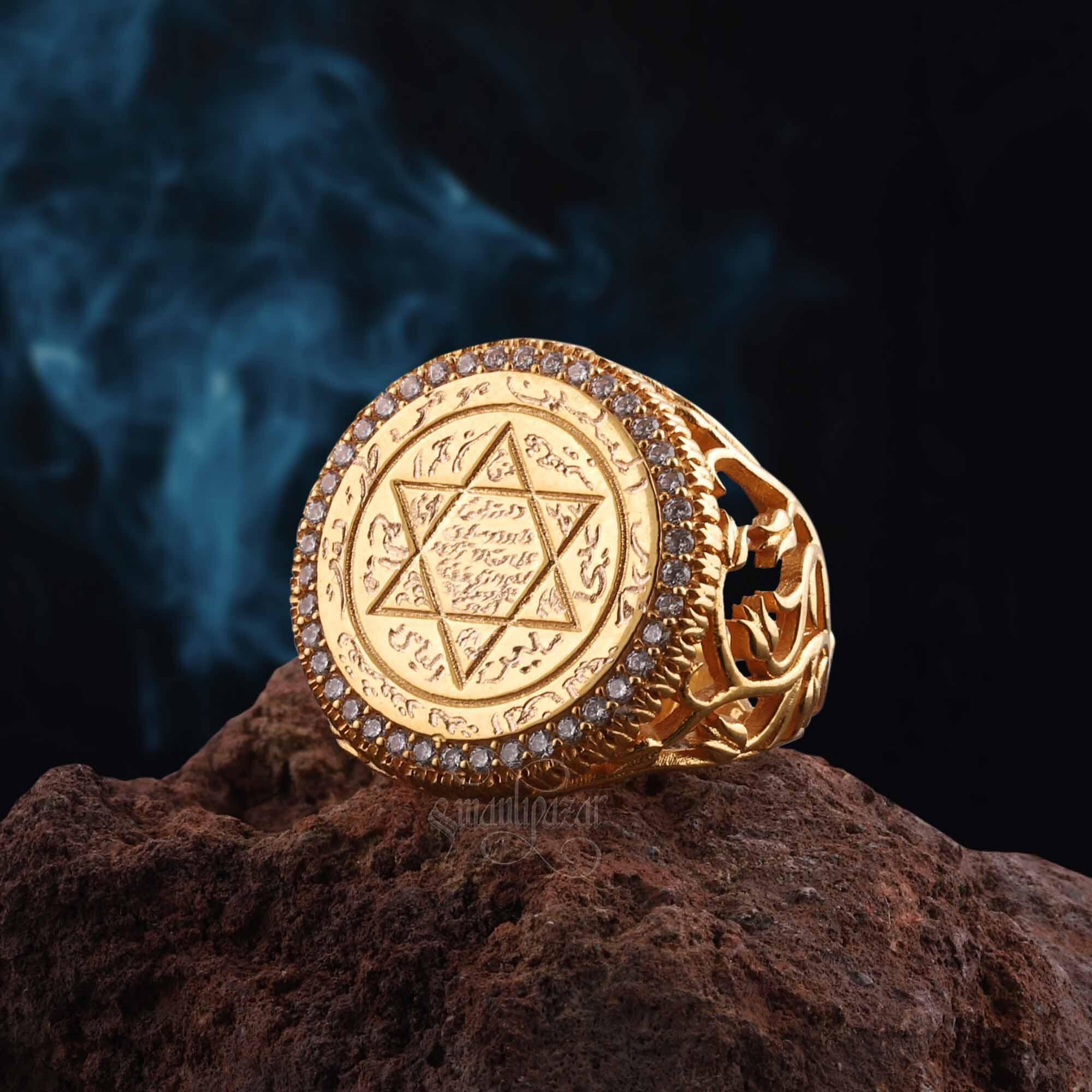 Solid Gold Seal of Solomon Ring Real Gold King Solomon Ring - Etsy