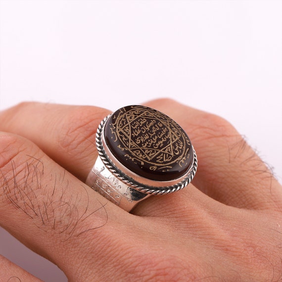 Aqeeq Solomon Ring in Sterling Silver Engraved Seal of King