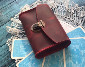 RED leather tarot case, Custom tarot card holder, Tarot deck box
