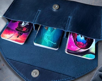 Triple Tarot Card Case, Handmade Leather Deck Holder for 3 Tarot Decks, Organizer for Oracle & Tarot Cards, Gift for Tarot Reader