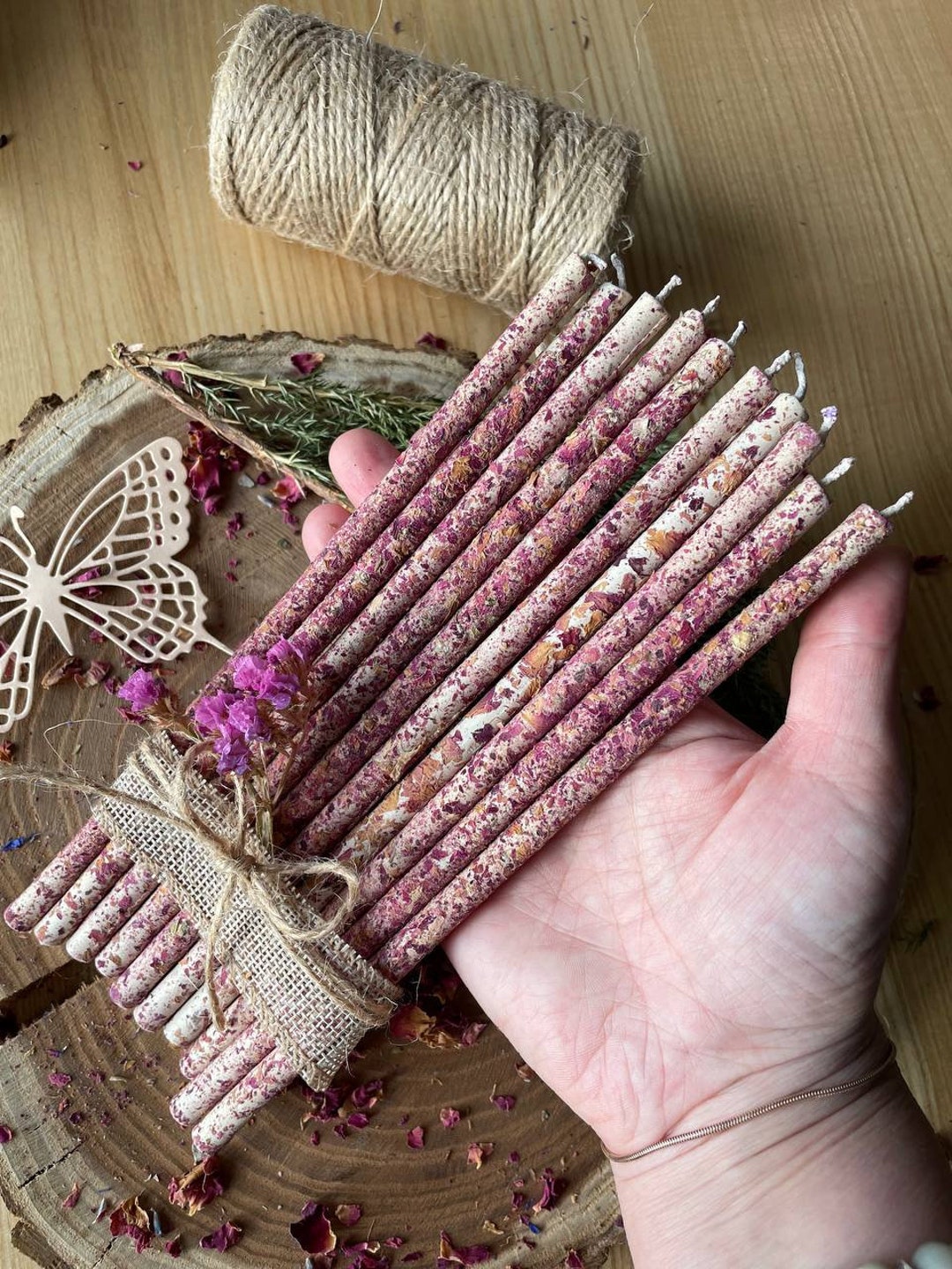 Rose Thin Taper Candles Soy Taper Homemade Candles Tapered Etsy