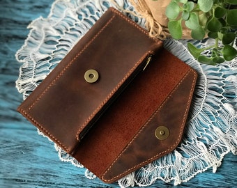 Handmade Brown Leather Cash Envelope Wallet