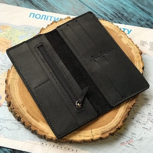 Cartera larga hombres, Cartera de cuero negro para hombre, bolso para hombre