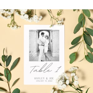 Modelo de números de mesa de casamento com fotos - download digital, editável, números de mesa de fotos, números de mesa de casamento | 4x6, 4,5x6,5 ou 5x7