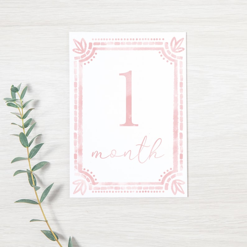 Watercolor Pink Baby Milestone Cards | First Year Milestone Cards ...