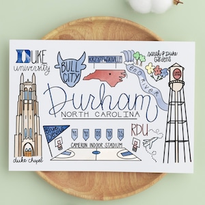 Durham, North Carolina City Print, Durham Wall Decor, North Carolina Print, Durham Print, NC Art Print Gift // 4x6