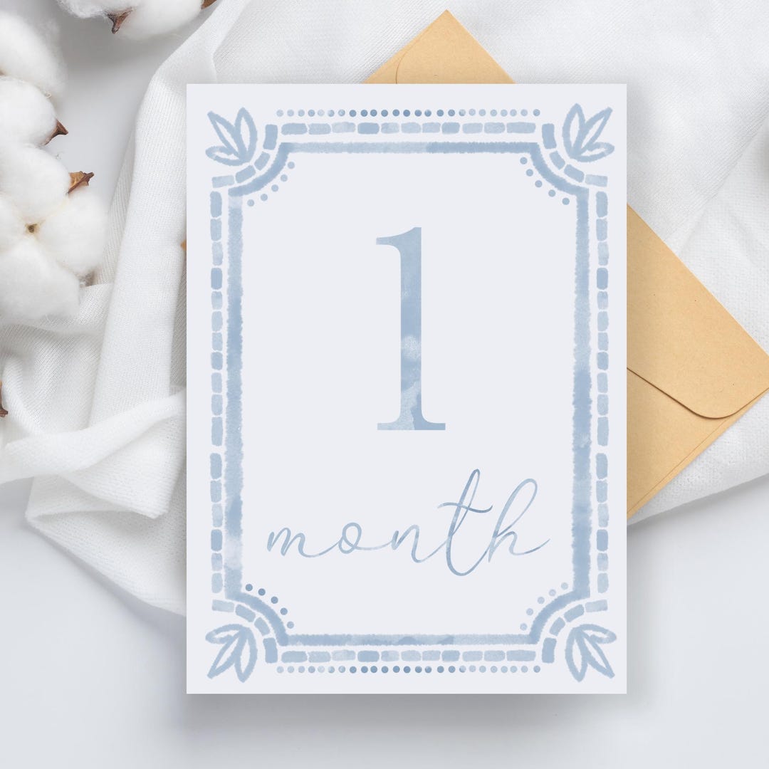 Watercolor Blue Baby Milestone Cards | First Year Milestone Cards ...