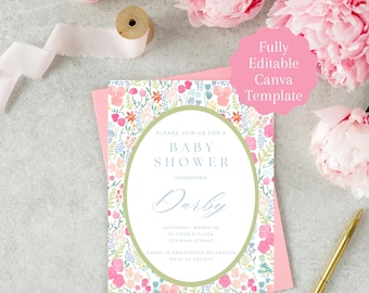 Floral Invitation Template - Wedding, Baby Shower, Bridal Shower Invitations | Digital Download 5x7